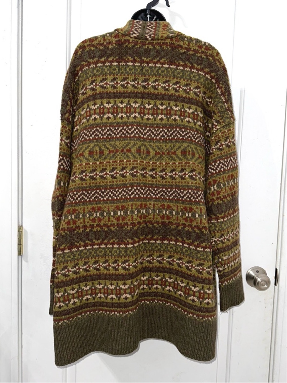 Orvis olive mix Fair Isle merino long cardigan sweater size Large - Picture 4 of 7